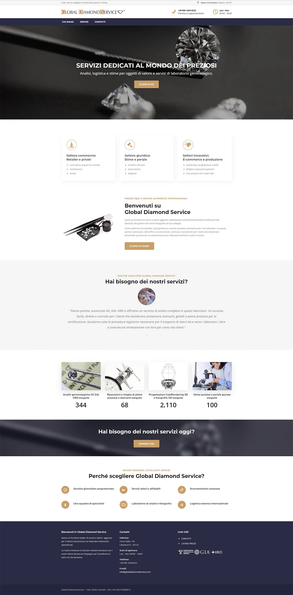 Homepage sito web per Global Diamond Service Homepage sito web per Global Diamond Service